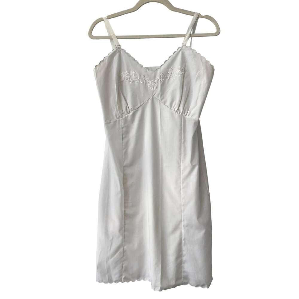 Vintage 50 Floral Embroidered Slip Dress Womens 36 Small Scalloped Edge Fairy